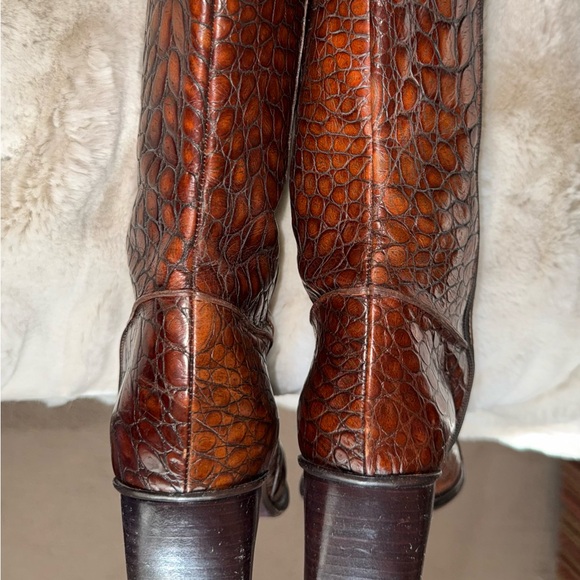 Donald J. Pliner Crocodile Brown and Olive Heeled Boots - Picture 3 of 5